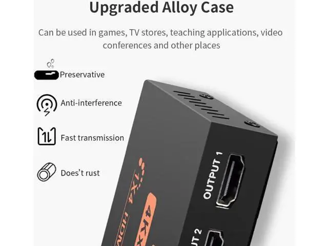 Alt view image 2 of 7 - 4K HDMI Splitter Adapter 4 Port Splitter, 1 In 4 Out HDMI Female To HDMI Female 1 To 4 Way For Xbox PS4 DVD HDTV PC Laptop