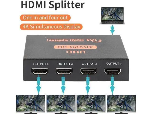 Alt view image 5 of 7 - 4K HDMI Splitter Adapter 4 Port Splitter, 1 In 4 Out HDMI Female To HDMI Female 1 To 4 Way For Xbox PS4 DVD HDTV PC Laptop