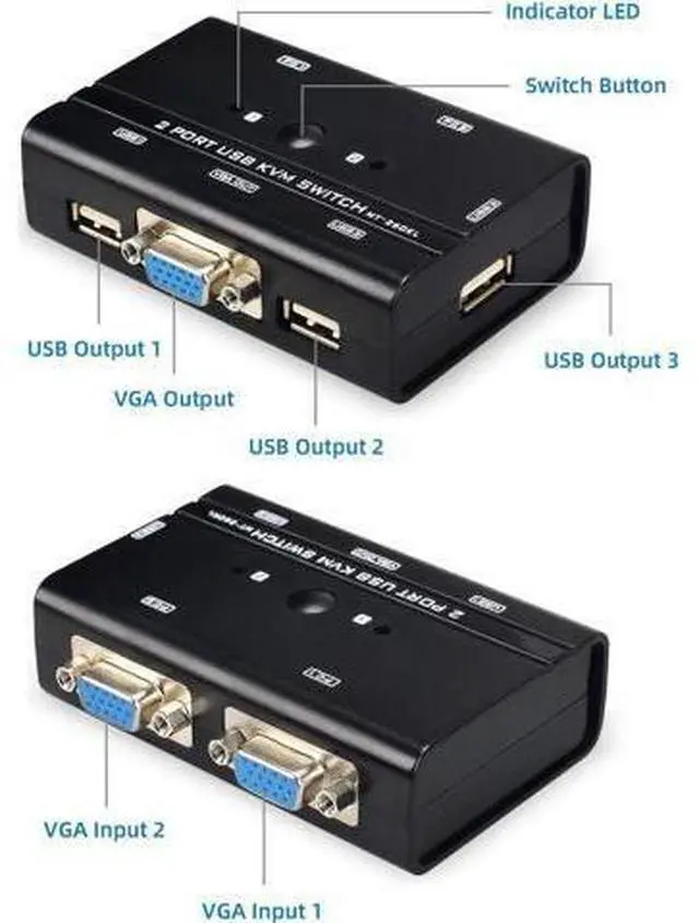 Alt view image 3 of 6 - VGA USB KVM Switch, 2 Port VGA KVM Switcher Selector with Cables for 2PC Sharing 1 Video Monitor and 3 USB Devices Keyboard Mouse Printer Scanner