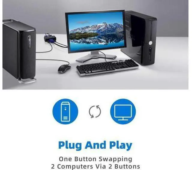 Alt view image 5 of 6 - VGA USB KVM Switch, 2 Port VGA KVM Switcher Selector with Cables for 2PC Sharing 1 Video Monitor and 3 USB Devices Keyboard Mouse Printer Scanner