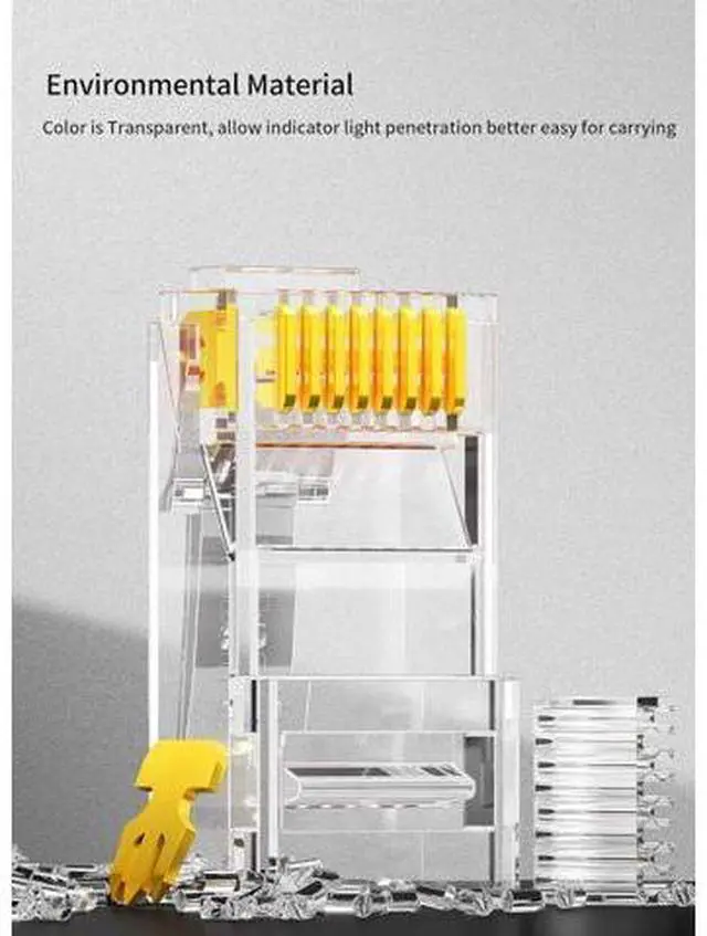 Alt view image 2 of 7 - RJ45 Connectors, Standard Modular Plugs, UTP Gold-Plated 2 Pieces Suit CAT6 RJ45 8P8C Crimp End for Ethernet Cable, Support POE/POE+ / POE++, 100/Pack