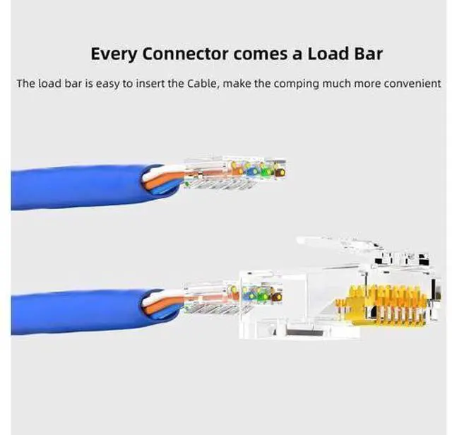 Alt view image 6 of 7 - RJ45 Connectors, Standard Modular Plugs, UTP Gold-Plated 2 Pieces Suit CAT6 RJ45 8P8C Crimp End for Ethernet Cable, Support POE/POE+ / POE++, 100/Pack