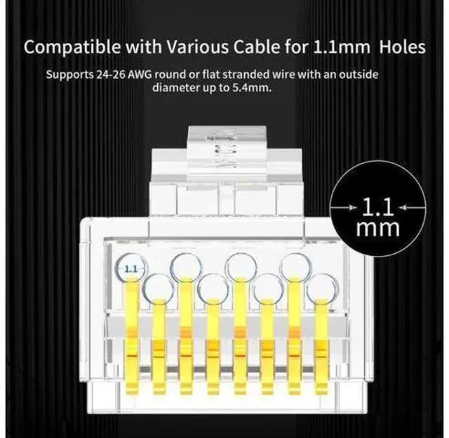 Alt view image 4 of 7 - RJ45 Connectors, Standard Modular Plugs, UTP Gold-Plated 2 Pieces Suit CAT6 RJ45 8P8C Crimp End for Ethernet Cable, Support POE/POE+ / POE++, 100/Pack