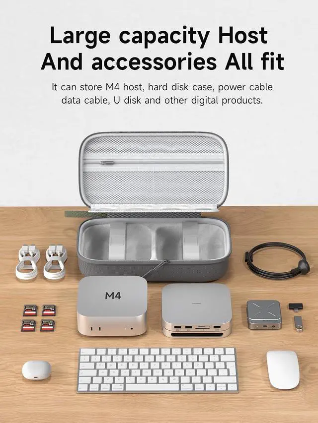 Alt view image 2 of 7 - Electronics Organizer Travel Case for Mac Mini M4/M4 Pro 2024 Portable Waterproof Carry Case for Cable, Charger, Docking Station, Power Bank, SD Card, Mouse, USB Flash Disk (Green)