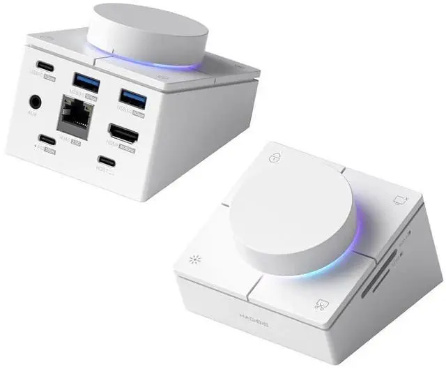 Main image of Knob USB C Hub with Shortcut Buttons, RGB Type-C Docking Station with 4K@60Hz HDMI, 100W PD, 5Gbps USB-C, 2 USB3.0, 2.5G RJ45, AUX, SD3.0, Micro SD3.0 for MacBook iPad Pro Laptop (White 2.5G)