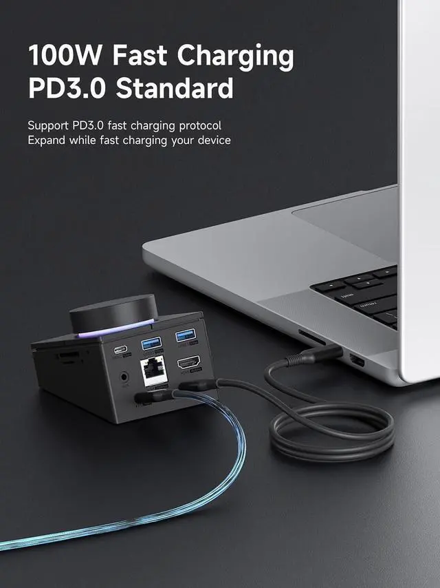 Alt view image 5 of 7 - Knob USB C Hub with Shortcut Buttons, RGB Type-C Docking Station with 4K@60Hz HDMI, 100W PD, 5Gbps USB-C, 2 USB3.0, 2.5G RJ45, AUX, SD3.0, Micro SD3.0 for MacBook iPad Pro Laptop (Black 2.5G)