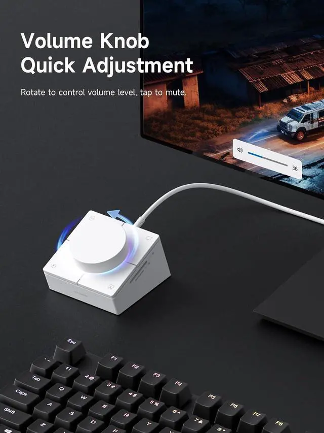 Alt view image 3 of 7 - Knob USB C Hub with Shortcut Buttons, RGB Type-C Docking Station with 4K@60Hz HDMI, 100W PD, 5Gbps USB-C, 2 USB3.0, 2.5G RJ45, AUX, SD3.0, Micro SD3.0 for MacBook iPad Pro Laptop (White 2.5G)