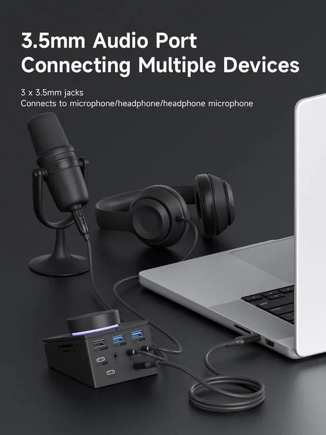 Alt view image 5 of 7 - Knob USB C Hub with Shortcut Buttons, RGB Type-C Docking Station with 5Gbps USB-C, 2 USB3.0, 3.5mm Jack, SD/Micro SD3.0, USB2.0 for MacBook iPad Pro Laptop (Black AG)