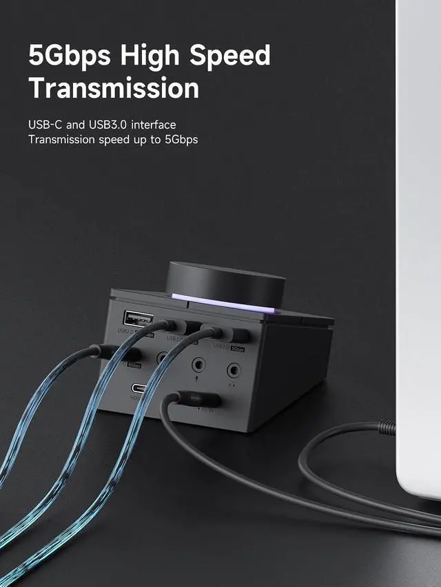 Alt view image 6 of 7 - Knob USB C Hub with Shortcut Buttons, RGB Type-C Docking Station with 5Gbps USB-C, 2 USB3.0, 3.5mm Jack, SD/Micro SD3.0, USB2.0 for MacBook iPad Pro Laptop (Black AG)