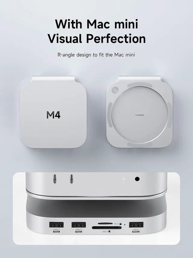 Alt view image 6 of 7 - Mac mini M4 Hub & Stand with SSD Enclosure, 3 in 1 USB Type-C Docking Station with M.2 NVMe SSD Case, 10Gbps USB3.2 Gen2, SD4.0, TF4.0, 5V/2A Power Supply for M4 Pro (MC60)