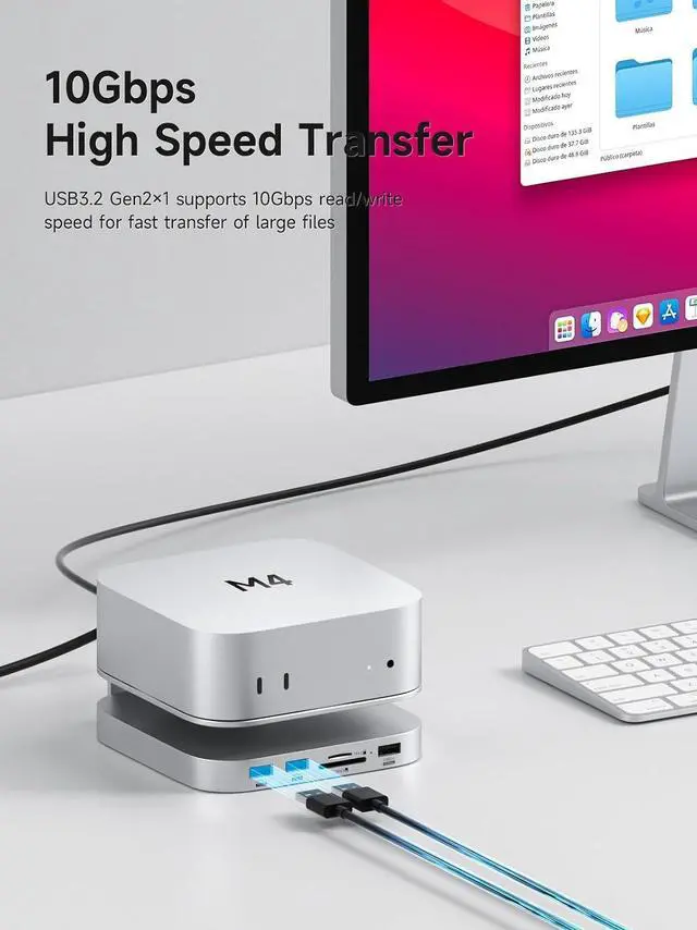 Alt view image 5 of 7 - Mac mini M4 Hub & Stand with SSD Enclosure, 3 in 1 USB Type-C Docking Station with M.2 NVMe SSD Case, 10Gbps USB3.2 Gen2, SD4.0, TF4.0, 5V/2A Power Supply for M4 Pro (MC60)