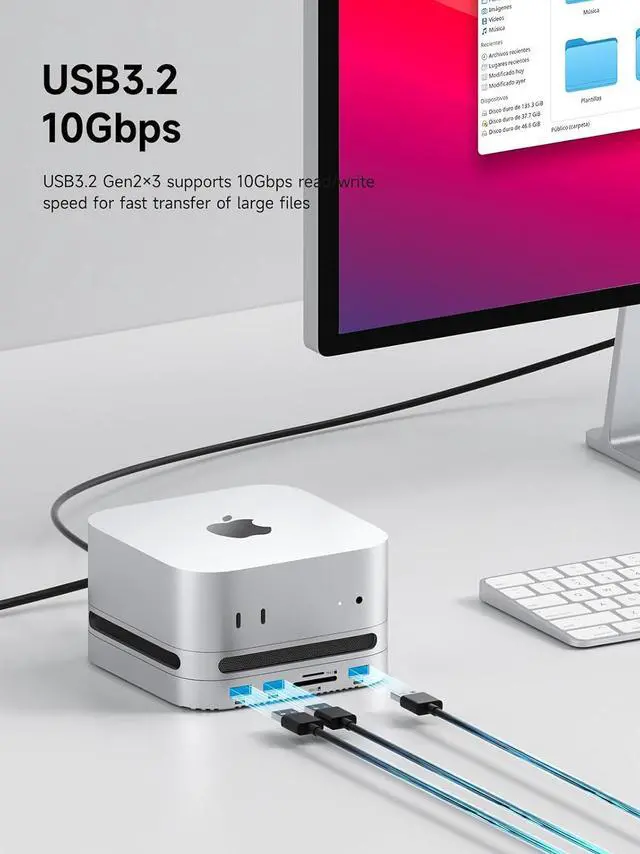 Alt view image 5 of 7 - Mac mini M4 Hub with 40Gbps M.2 SSD Enclosure & Dustproof Stand, Dual USB-C Docking Station with NVMe SSD Case, SD4.0, Micro SD 4.0, 10Gbps USB3.2 for Mac mini M4 Pro (MC650)