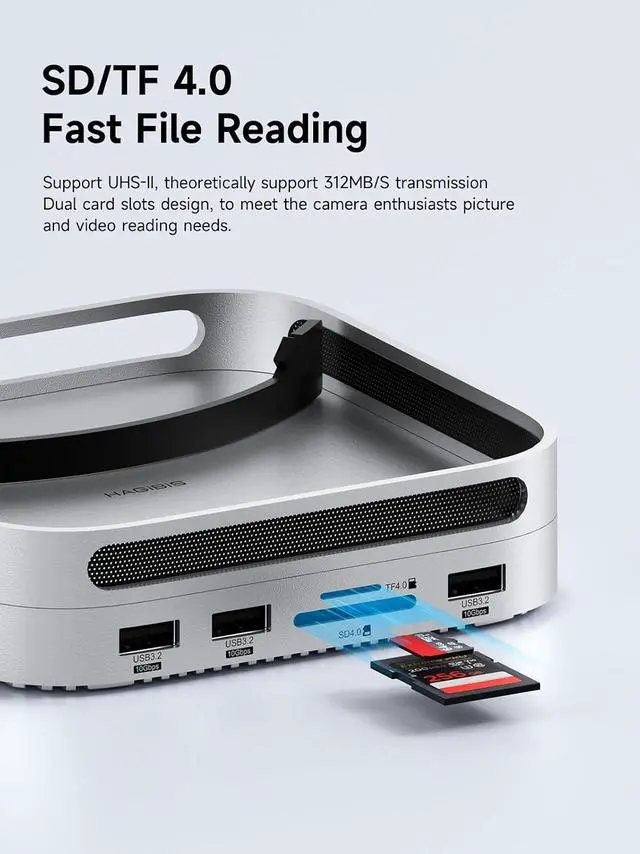 Alt view image 6 of 7 - Mac mini M4 Hub with 40Gbps M.2 SSD Enclosure & Dustproof Stand, Dual USB-C Docking Station with NVMe SSD Case, SD4.0, Micro SD 4.0, 10Gbps USB3.2 for Mac mini M4 Pro (MC650)