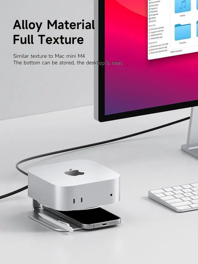 Alt view image 4 of 7 - Mac mini M4 Stand Storage Holder Aluminum Dock Heat Dissipation Bracket Cooling Mount Accessories for Mac mini M4 Pro