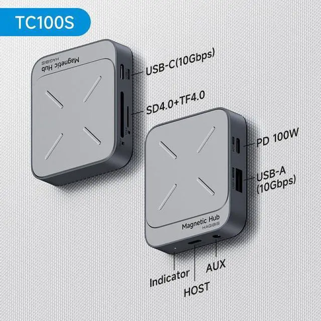 Alt view image 2 of 7 - Magnetic USB C Hub with Magsafe for iPhone 17 16 15 Pro Max, 6 in 1 Type-C Docking Station SD4.0 Micro SD4.0 Card Solt 100W PD 10Gbps USB-C AUX for MacBook Pro Air, iPad Pro (TC100S)
