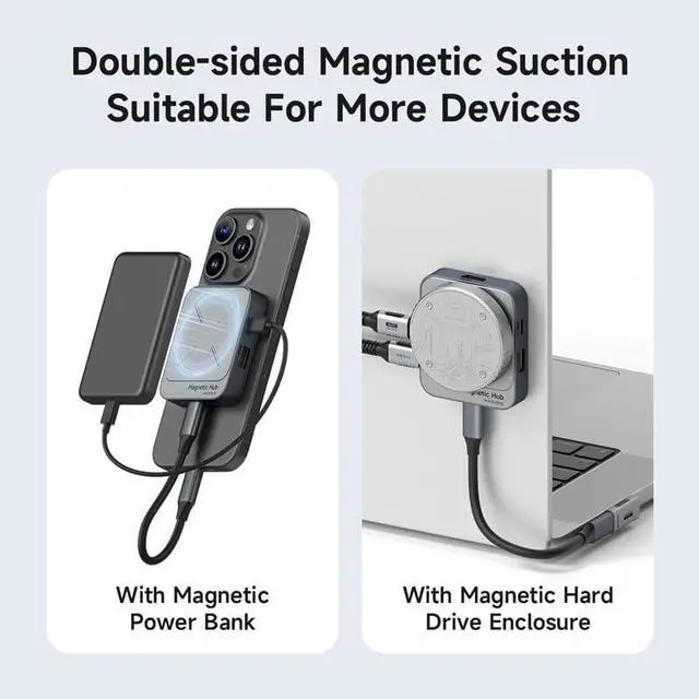 Alt view image 7 of 7 - Magnetic USB C Hub with Magsafe for iPhone 17 16 15 Pro Max, 6 in 1 Type-C Docking Station SD4.0 Micro SD4.0 Card Solt 100W PD 10Gbps USB-C AUX for MacBook Pro Air, iPad Pro (TC100S)