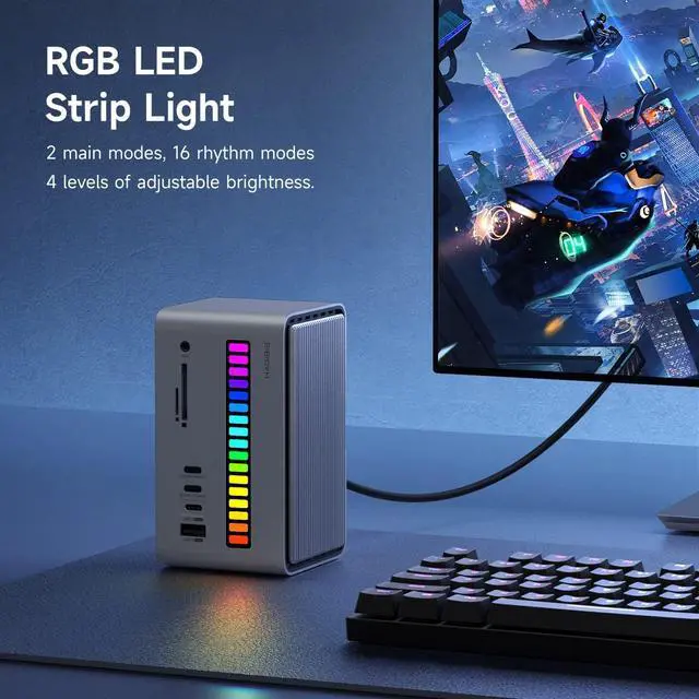 Alt view image 5 of 7 - USB C Docking Station with M.2 NVMe/SATA SSD Enclosure Adapter, LED Strip Light USB 3.2 Gen 2 (10 Gbps) to PCI-E M-Key/(B+M) Key Support UASP for NVMe/SATA SSDs for MacBook Pro