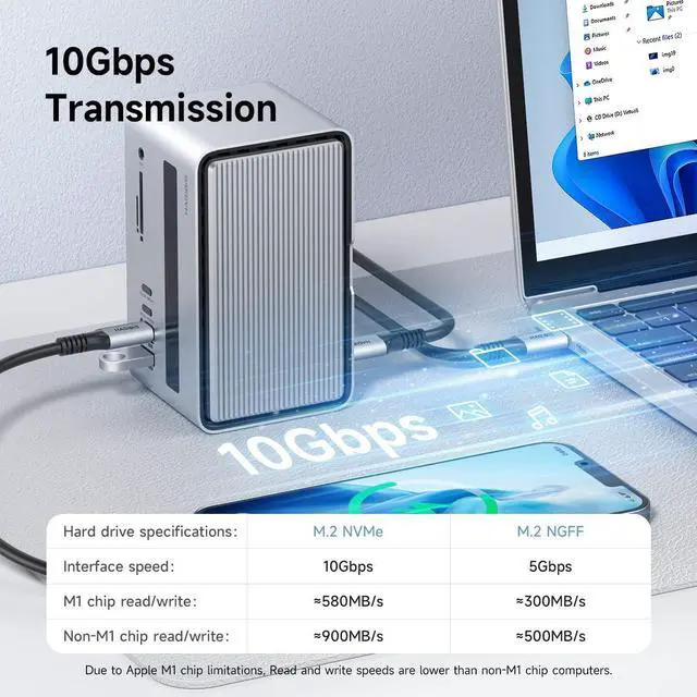 Alt view image 6 of 7 - USB C Docking Station with M.2 NVMe/SATA SSD Enclosure Adapter, LED Strip Light USB 3.2 Gen 2 (10 Gbps) to PCI-E M-Key/(B+M) Key Support UASP for NVMe/SATA SSDs for MacBook Pro