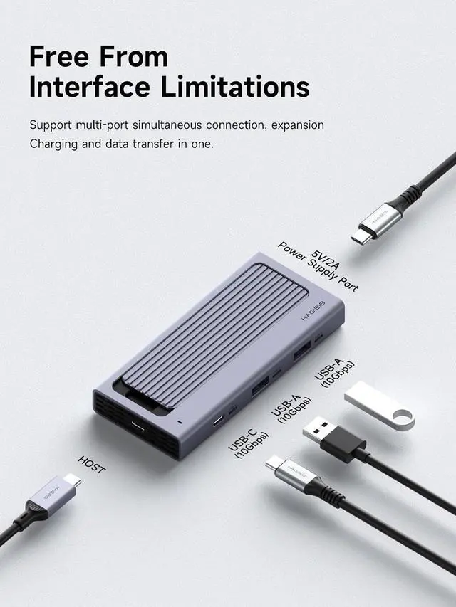 Alt view image 2 of 7 - USB C Hub with M.2 SSD Enclosure, Magnetic Cover Easy Disassemble External Hard Drive Enclosure with 10Gbps USB 3.1, USB C for MacBook Pro, iPhone15 Pro Max, Mac mini, Laptop, PC (HB777)