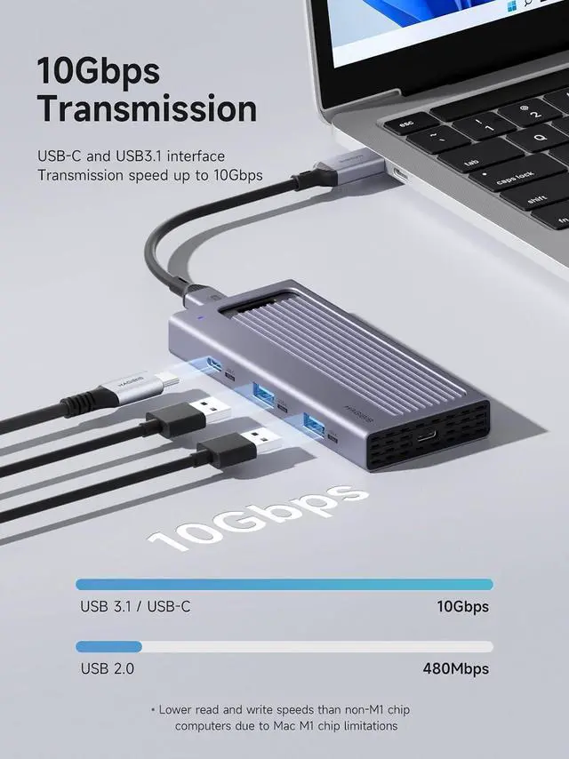 Alt view image 5 of 7 - USB C Hub with M.2 SSD Enclosure, Magnetic Cover Easy Disassemble External Hard Drive Enclosure with 10Gbps USB 3.1, USB C for MacBook Pro, iPhone15 Pro Max, Mac mini, Laptop, PC (HB777)