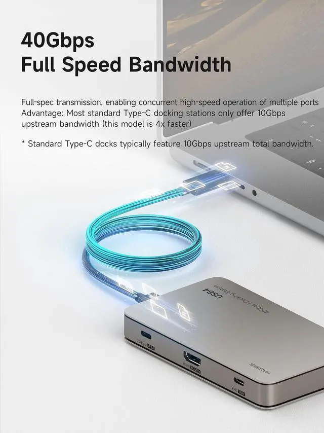 Alt view image 3 of 7 - USB4 Docking Station, 40Gbps USB C Triple Display Hub with 8K@60Hz HDMI, 100W PD, 20Gbps DP1.4 7.5W USB4 Downstream Port and 4 10Gbps USB3.2 for MacBook Pro Air Laptops Thunderbolt 4/5 Dock