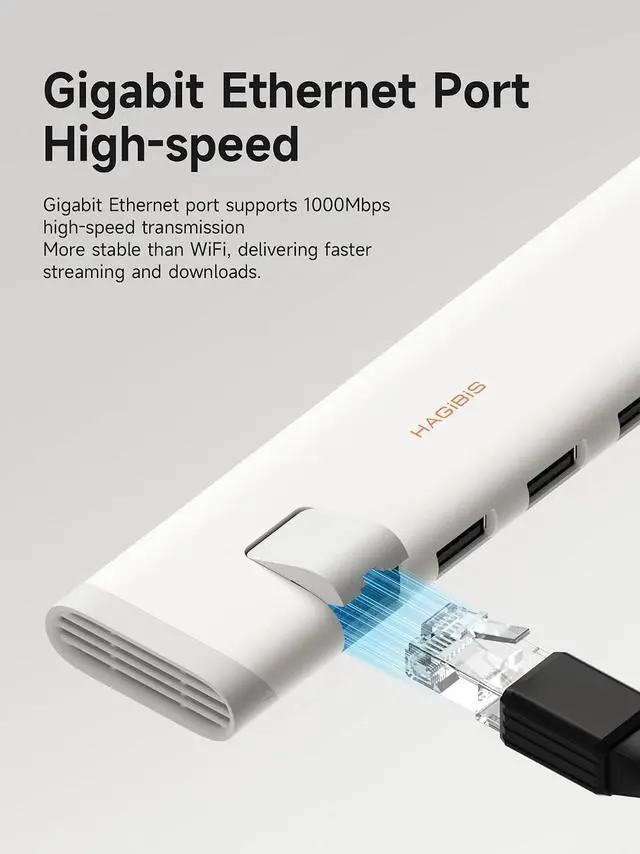 Alt view image 3 of 7 - USB-C Hub, 5 in 1 Multiport USB C Splitter Ultra Slim Heat Dissipation Docking Station with 1000Mbps RJ45, USB3.0 * 3 and 5V/3A Power Supply for MacBook Laptops iPad External SSDs (KZWN01R)