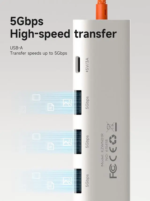 Alt view image 4 of 7 - USB-C Hub, 5 in 1 Multiport USB C Splitter Ultra Slim Heat Dissipation Docking Station with 1000Mbps RJ45, USB3.0 * 3 and 5V/3A Power Supply for MacBook Laptops iPad External SSDs (KZWN01R)