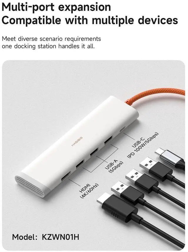 Alt view image 2 of 7 - USB-C Hub, 5 in 1 Multiport USB C Splitter Ultra Slim Heat Dissipation Docking Station with 4K@60Hz HDMI, USB3.0 * 3 and 100W PD Power Supply for MacBook Laptops iPad External SSDs (KZWN01H)
