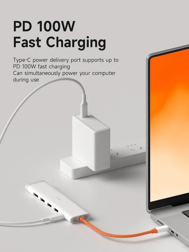 Alt view image 3 of 7 - USB-C Hub, 5 in 1 Multiport USB C Splitter Ultra Slim Heat Dissipation Docking Station with 4K@60Hz HDMI, USB3.0 * 3 and 100W PD Power Supply for MacBook Laptops iPad External SSDs (KZWN01H)