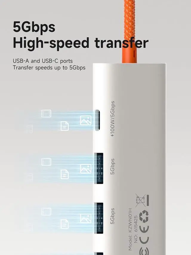 Alt view image 5 of 7 - USB-C Hub, 5 in 1 Multiport USB C Splitter Ultra Slim Heat Dissipation Docking Station with 4K@60Hz HDMI, USB3.0 * 3 and 100W PD Power Supply for MacBook Laptops iPad External SSDs (KZWN01H)