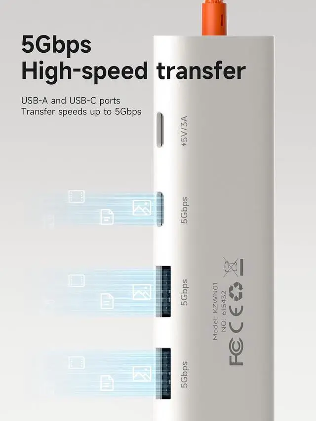 Alt view image 3 of 7 - USB-C Hub, 5 in 1 Multiport USB C Splitter Ultra Slim Heat Dissipation Docking Station with USB3.0 * 3, 5Gbps USB-C Port and 5V/3A Power Supply for MacBook Laptops iPad External SSDs (KZWN01)