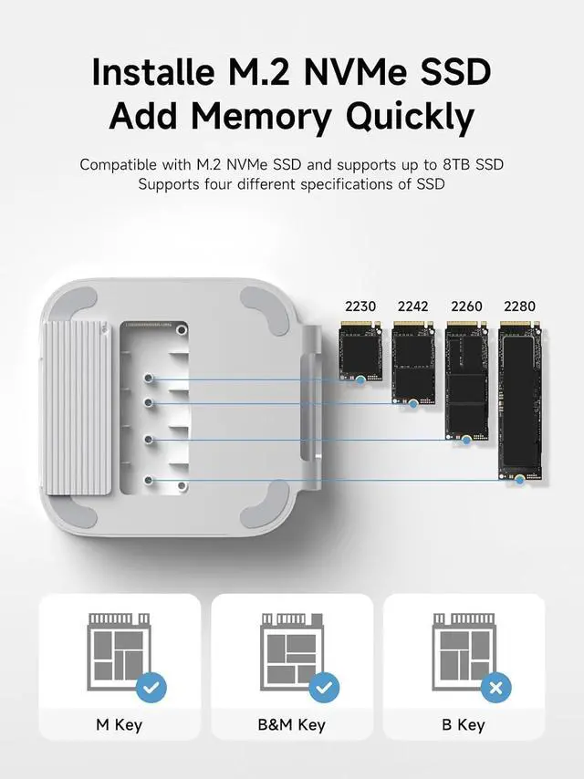 Alt view image 4 of 7 - Mac mini M4 Hub & Stand with SSD Enclosure, 3 in 1 USB Type-C Docking Station with M.2 NVMe SSD Case, 10Gbps USB3.2 Gen2, SD4.0, TF4.0, 5V/2A Power Supply for M4 Pro (MC60)