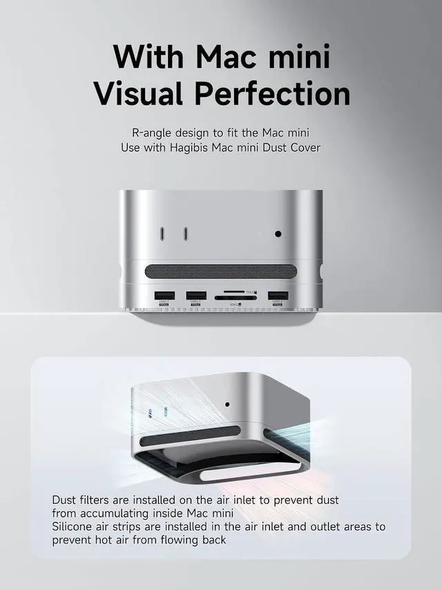 Alt view image 7 of 7 - Mac mini M4 Hub with 40Gbps M.2 SSD Enclosure & Dustproof Stand, Dual USB-C Docking Station with NVMe SSD Case, SD4.0, Micro SD 4.0, 10Gbps USB3.2 for Mac mini M4 Pro (MC650)