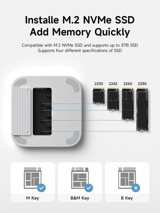 Alt view image 3 of 7 - Mac mini M4 Hub with M.2 SSD Enclosure & Dustproof Stand, USB-C Docking Station with M.2 NVMe SSD Case, 4K@60Hz HDMI, SD4.0, Micro SD 4.0, 10Gbps USB3.2 for Mac mini M4 Pro (MC65H)