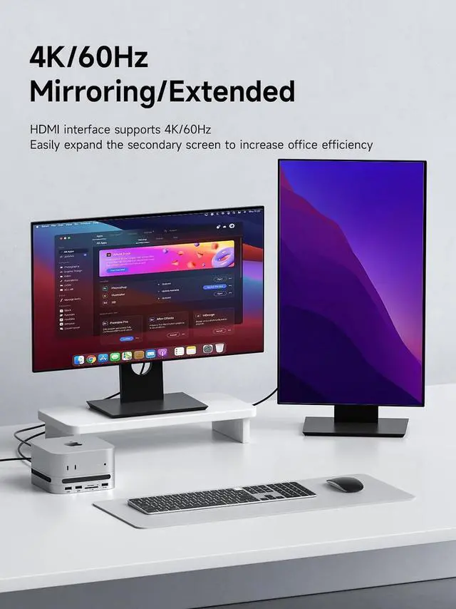 Alt view image 4 of 7 - Mac mini M4 Hub with M.2 SSD Enclosure & Dustproof Stand, USB-C Docking Station with M.2 NVMe SSD Case, 4K@60Hz HDMI, SD4.0, Micro SD 4.0, 10Gbps USB3.2 for Mac mini M4 Pro (MC65H)