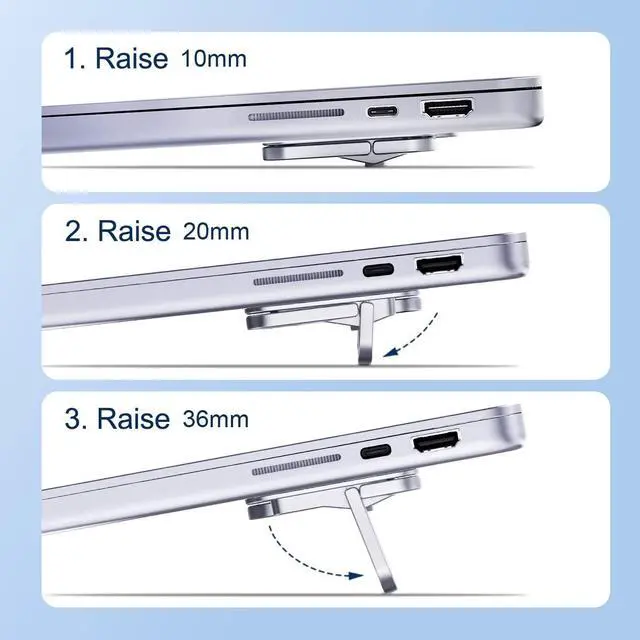 Alt view image 2 of 7 - Adjustable Laptop Stand for Desk - Portable Laptop Riser, Ergonomic Aluminum Cooling Pad for MacBook Pro Air, Tablet (Silver)