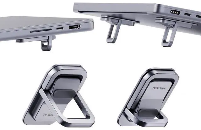 Main image of Laptop Stand Adjustable Height for Desk, Portable Invisible Laptop Riser, Ergonomic Mount Keyboard Kickstands Aluminum Cooling Pad for MacBook Pro Air, Tablet Laptop (Grey)