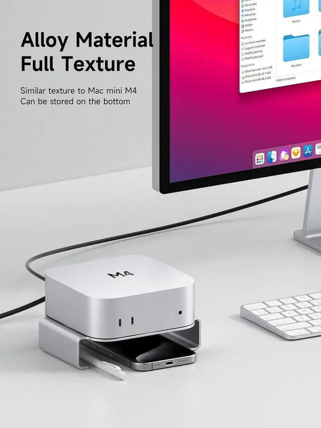 Alt view image 4 of 7 - Mac mini M4 Stand Aluminum Alloy Mount for Mac mini M4/M4 Pro 2024 Ventilation Heat Dissipation Cooling Desktop Holder Accessories (MMS03)