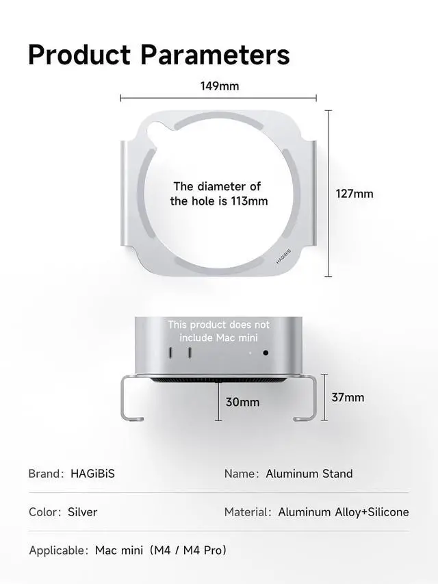 Alt view image 7 of 7 - Mac mini M4 Stand Aluminum Alloy Mount for Mac mini M4/M4 Pro 2024 Ventilation Heat Dissipation Cooling Desktop Holder Accessories (MMS03)