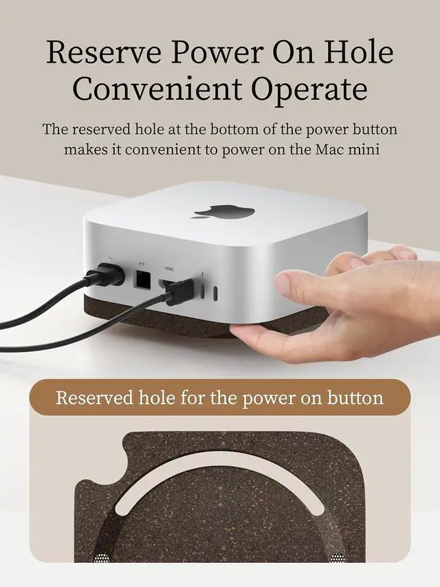 Alt view image 2 of 7 - Mac mini M4 Stand, Carbonized Cork Desktop Stand Dustproof Laptop Holder Environmentally Friendly Cooling Heat Disspation Mount for Mac mini M4 Pro 2024 (ZM10 Carbonized Cork)