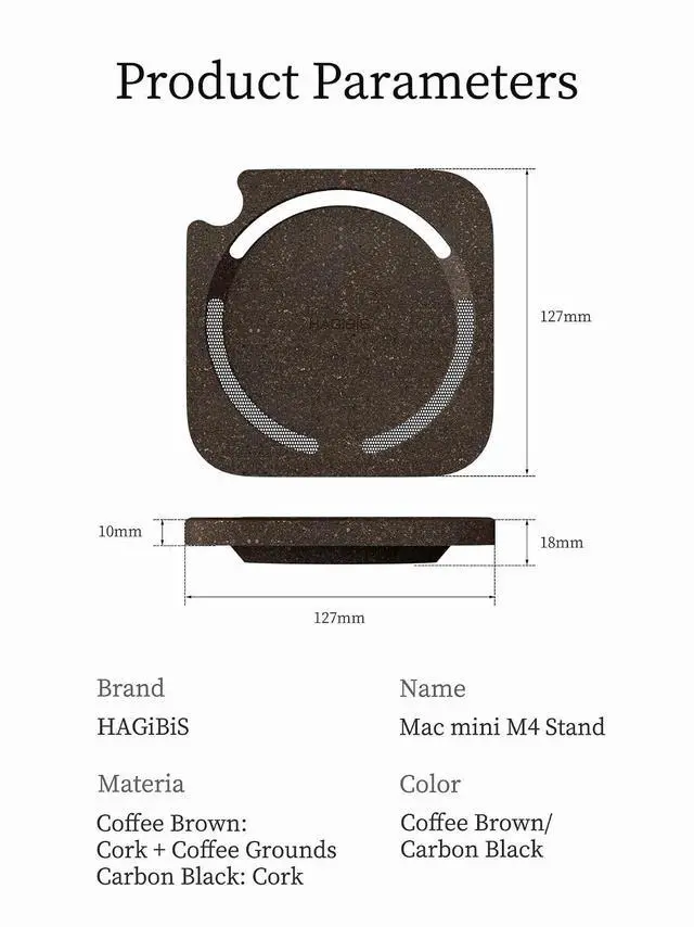 Alt view image 7 of 7 - Mac mini M4 Stand, Carbonized Cork Desktop Stand Dustproof Laptop Holder Environmentally Friendly Cooling Heat Disspation Mount for Mac mini M4 Pro 2024 (ZM10 Carbonized Cork)