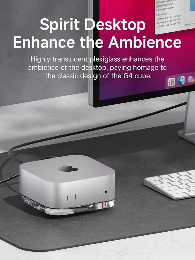 Alt view image 4 of 7 - Mac mini M4 Stand, Transparent Acrylic Desktop Stand Dustproof Laptop Holder Cooling Heat Disspation Mount for Mac mini M4 Pro 2024