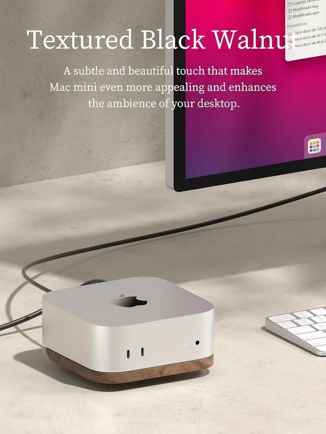 Alt view image 4 of 7 - Mac mini Stand, Black Walnut Desktop Stand Dustproof Laptop Holder Cooling Heat Disspation Mount for Mac mini M4 Pro 2024 (MMP04)