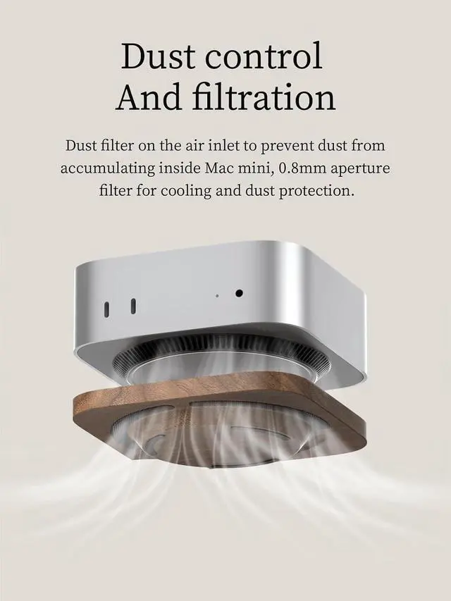 Alt view image 3 of 7 - Mac mini Stand, Black Walnut Desktop Stand Dustproof Laptop Holder Cooling Heat Disspation Mount for Mac mini M4 Pro 2024 (MMP04)