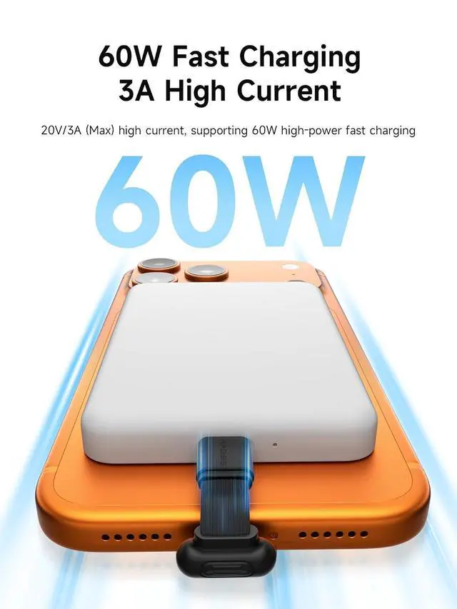 Alt view image 2 of 7 - 180 Degree U-Type USB-C Cable, Short Flat 60W 20V/3A Fast Charging Cable, 480Mbps Data Transfer for iPhone 17 16 Pro Max, Galaxy S25 Ultra S25+, Power Bank, Cooling Fan (Black, 0.11ft)