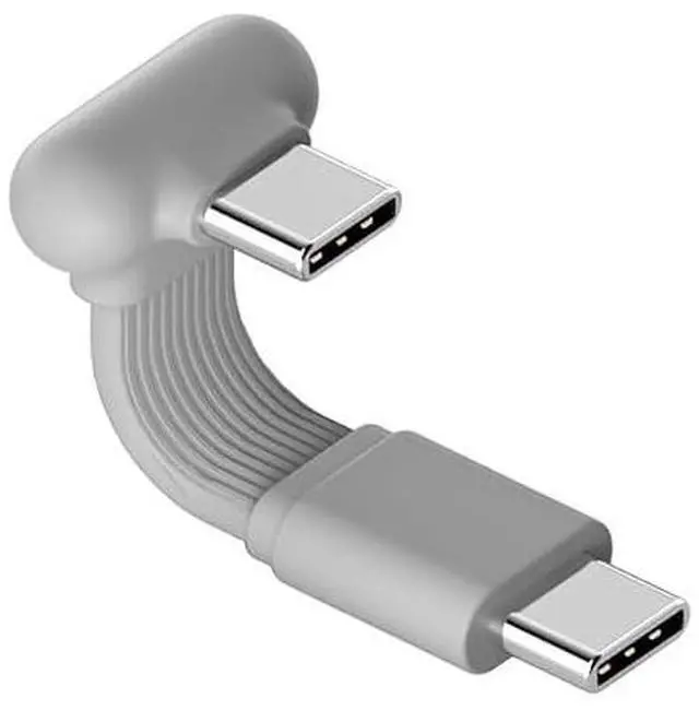 Main image of 180 Degree U-Type USB-C Cable, Short Flat 60W 20V/3A Fast Charging Cable, 480Mbps Data Transfer for iPhone 17 16 Pro Max, Galaxy S25 Ultra S25+, Power Bank, Cooling Fan (Grey, 0.11ft)