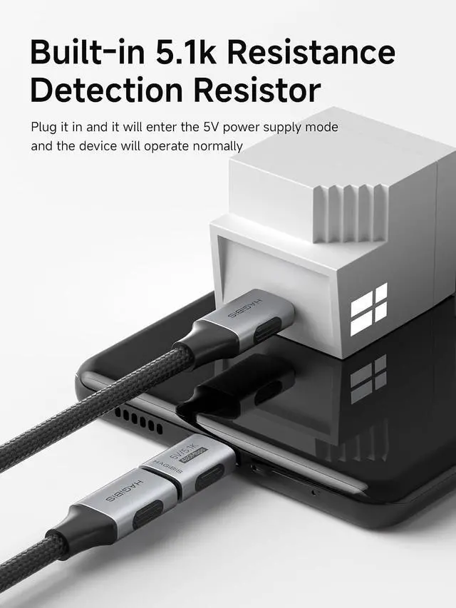 Alt view image 3 of 7 - 5.1k Resistor 5V/3A Charging Adapter 2 Pack, 15W USB C Male to USB C Female Adapter for Shaver Trimmer Headphone Fan Electric Screwdriver (ZJTN05)