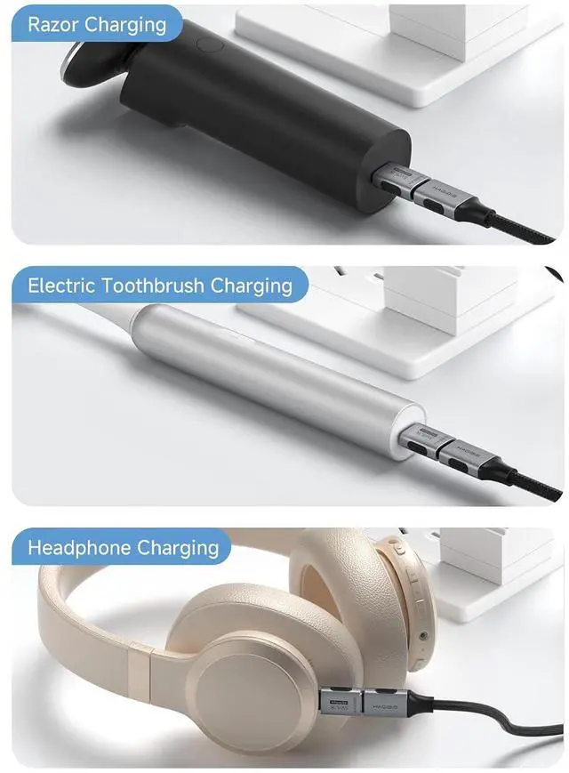 Alt view image 6 of 7 - 5.1k Resistor 5V/3A Charging Adapter 2 Pack, 15W USB C Male to USB C Female Adapter for Shaver Trimmer Headphone Fan Electric Screwdriver (ZJTN05)
