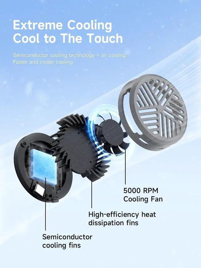 Alt view image 2 of 7 - Magnetic Cell Phone Cooler Ultrathin Cooling Fan Portable Lightweight Mobile Phone Radiator for iPhone 17 16 15 Pro Max, MagSafe Series, iPad Pro, Android, Tablet (Grey)