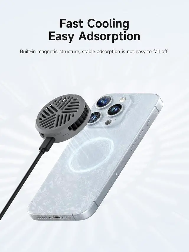 Alt view image 4 of 7 - Magnetic Cell Phone Cooler Ultrathin Cooling Fan Portable Lightweight Mobile Phone Radiator for iPhone 17 16 15 Pro Max, MagSafe Series, iPad Pro, Android, Tablet (Grey)
